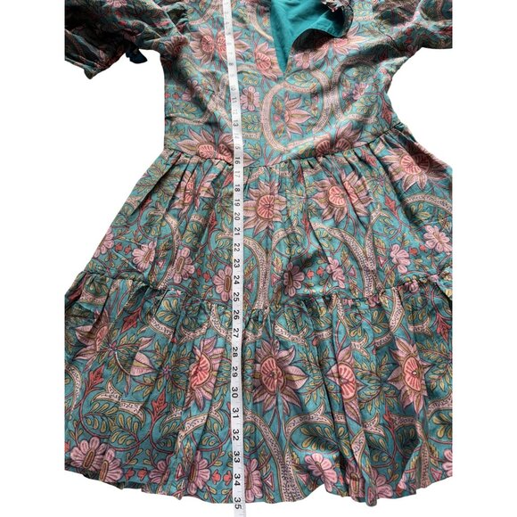 Oliphant Women's Yoke Dress Long Sleeve Boho Floral Ruffle-Neck $348 Size S - Picture 6 of 9